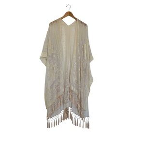Elegant Cream Kimono with Fringe